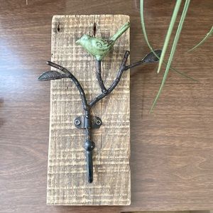 Beautiful Hand Made Key Holder or Hook - Green Bird